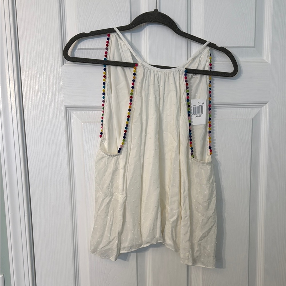 Women's Cream Sleeveless Top with Multicolor Trim